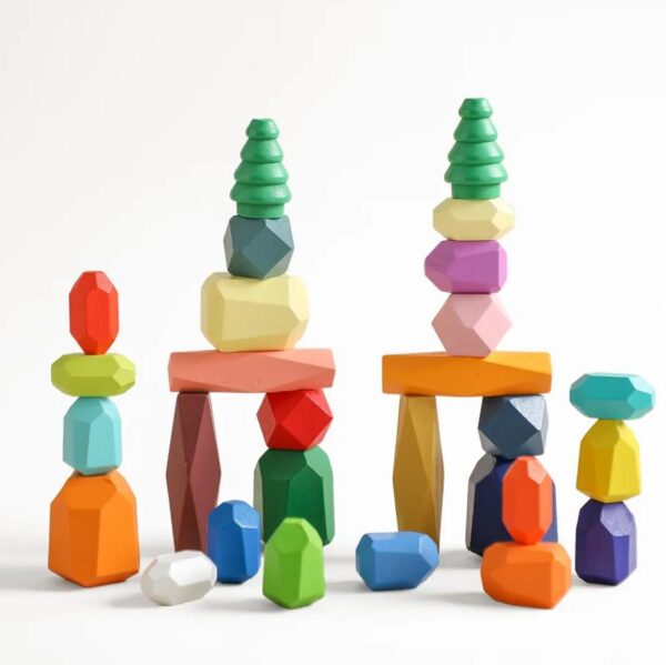 Wooden colorful stacking stones for B2B outdoor toys